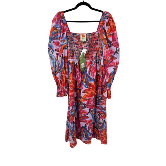 Farm Rio Dress‎ 100% Cotton Bananas Smocked Maxi Women's Size XL Multicolor NWT - Picture 6 of 16